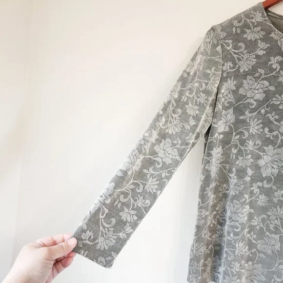 Vintage Y2k 70s Clio PM LongSleeve Gray Floral Top Whimsigoth Retro Disco - Picture 6 of 15